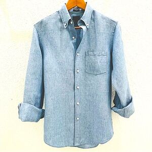 J CREW Baird McNutt Irish linen Men’s light blue long sleeve shirt